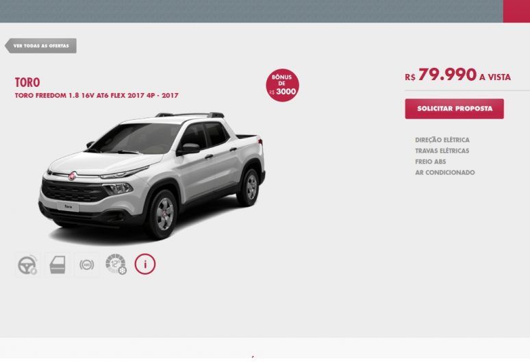 Fiat Toro tem promoo - com verso de entrada a R$ 79.990.