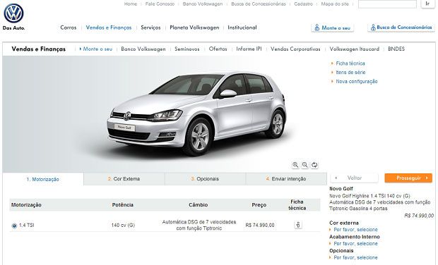 Novo Golf no site da Volkswagen - Carro já está disponível em configurador